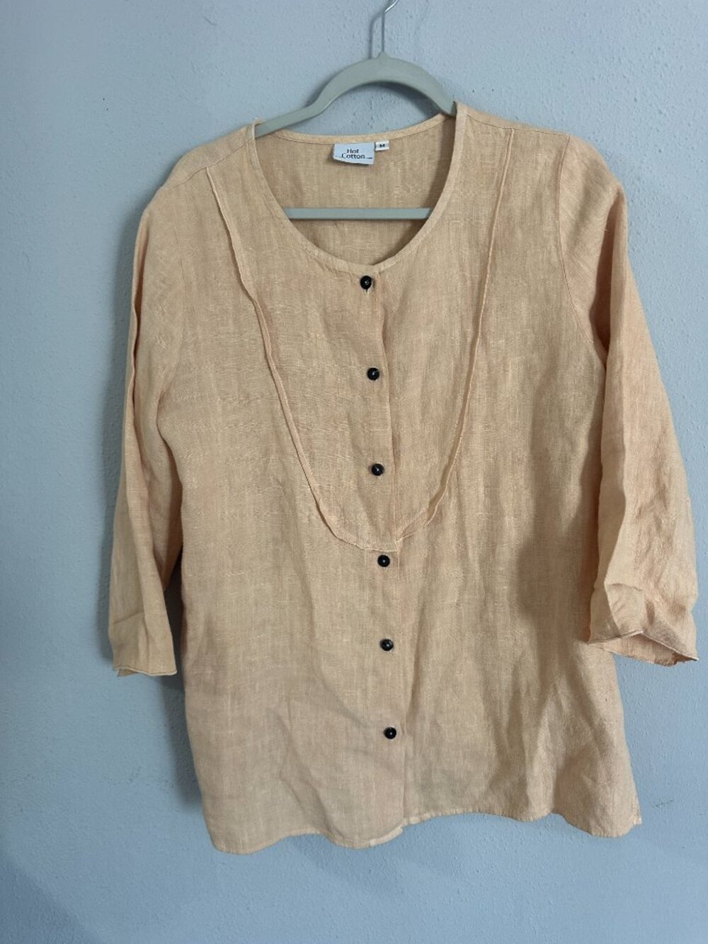 Hot Cotton 100% Linen Peach Shirt Women Size M Button Front Lightweight Summer - Picture 5 of 8